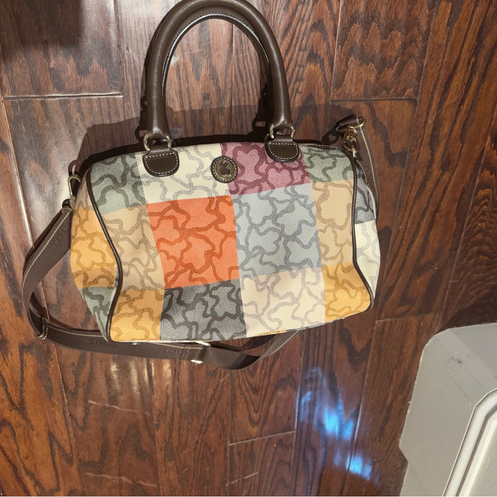 Tous Orange and Yellow Satchel with Vintage Patchwork Design